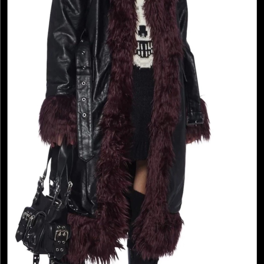 The Ragged Priest “Ursula” Vegan Leather & Faux Fur Longline Coat - Picture 9 of 11